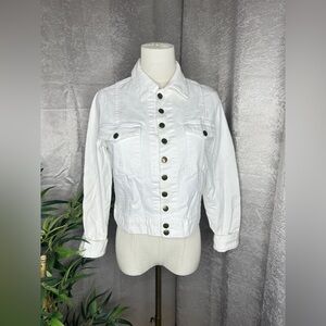 Current/Elliott Women’s The Snap Denim Jacket in Sugar/White Sz 2